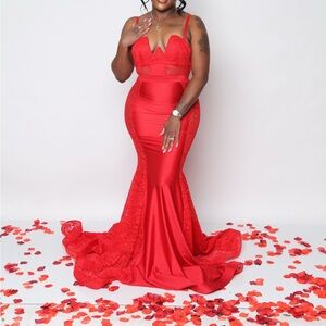 Elegant Red Lace Gown